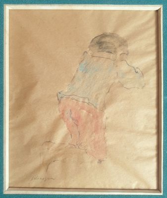 dessin représentant un enfant portant une chemise bleue et un pantalon rouge
