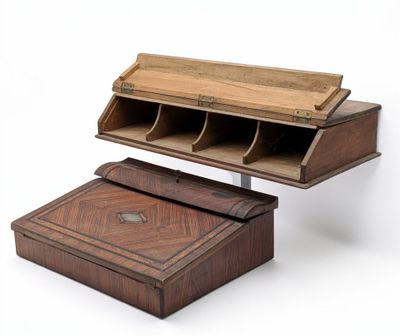 an image of a wooden desk with a drawer on top of it