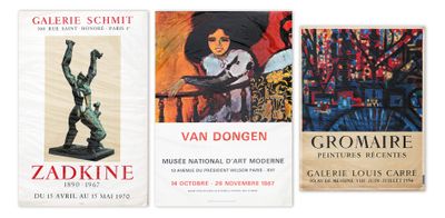 trois livres sur un fond blanc, avec une statue de femme et une statue d'homme