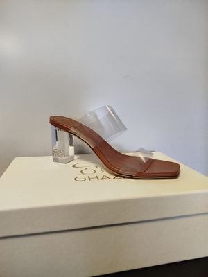 1 paire de mules de marque GHAZAL - Modèle : ALL TRANSPARENT LOGO HEEL