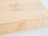 a wooden box that has a label on it