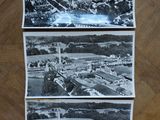 three old black and white photos of a city with a clock tower