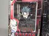 a box with a picture of a guy with blue hair in it
