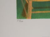 drawing of a wooden bench with a blue cushion on top of it