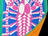 towel with a lobster design on it and an orange and green border