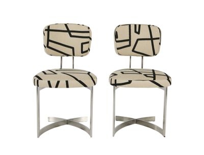 pair of mid century modern chrome and upholstered dining chairs