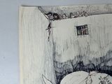a drawing of a woman laying on a bed with a cat