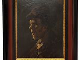 an old painting of a man with a bow tie in a wooden frame