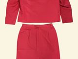 an image of a woman ' s red two piece suit