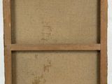 an old picture of a wooden frame on a white surface