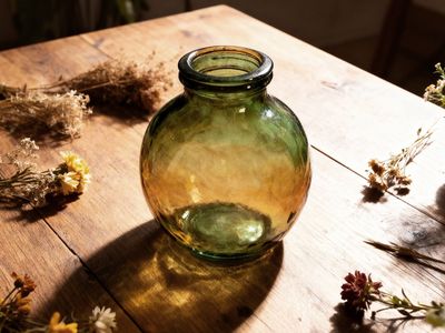 Lot DE 52 Vases Verre Recycle D25cm H30cm Jaune