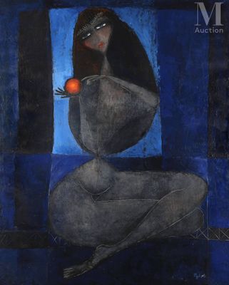 une image représentant un tableau d'une femme tenant une pomme à la main