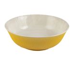 un gros plan d'un bol jaune et blanc sur fond blanc
