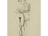 a drawing of a man and woman standing next to each other