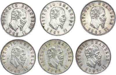 un ensemble de six pièces d'argent sur lesquelles figurent des portraits d'hommes