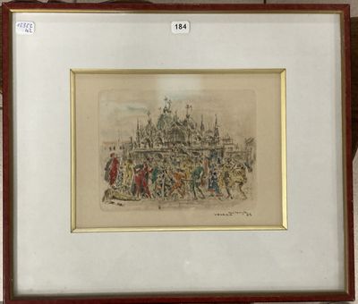 tableau représentant un groupe de personnes marchant dans une rue, avec un château en arrière-plan