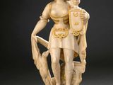 an image of a statue of a woman holding a shield and a shield