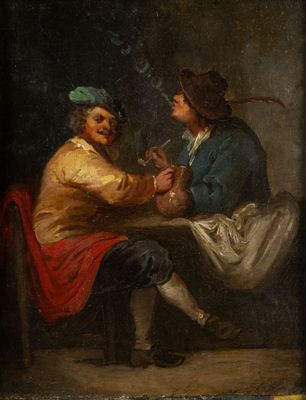 an image of a painting of two men sitting at a table