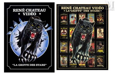 two posters of a black panther and a black panther on a black background