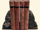 marble bookends with black and red marbles on a white background