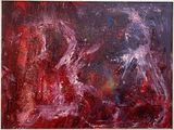 peinture abstraite représentant un tableau rouge et blanc sur fond noir