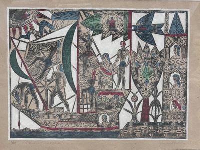 une image représentant un tableau d'un bateau avec des personnes à bord