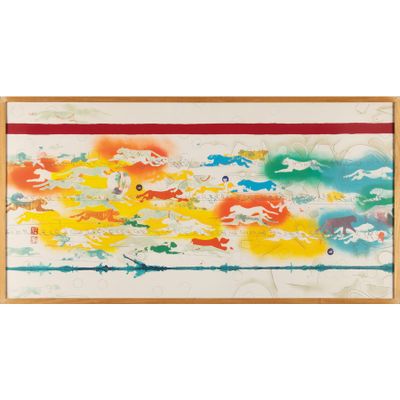 une image représentant un tableau représentant un ciel coloré avec des nuages