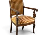 an image of a chair with a stripped seat and wooden frame