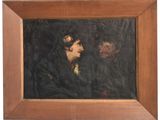 une image représentant un tableau où l'on voit deux hommes dans une pièce sombre