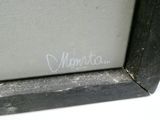 a close up of a painting of a black and white picture