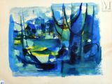 une image d'une peinture de bateaux dans l'eau