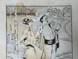 a drawing of a man and a woman standing next to each other
