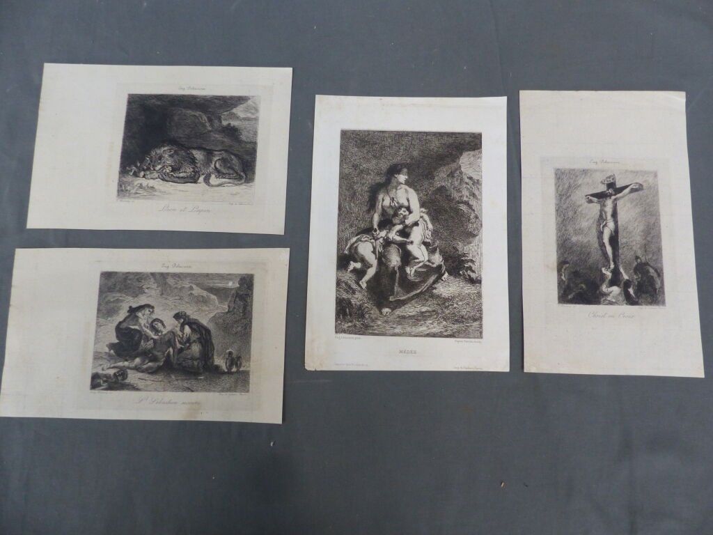 Eugène Delacroix (d'après) - Ensemble de 4 eaux-fortes. 1 - Christ en croix. Gravure à l'eau-forte sur papier vergé (...