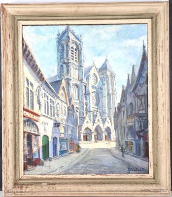 J. DELILLE (XXe). "Cathédrale de Bourges", huile sur toile, …