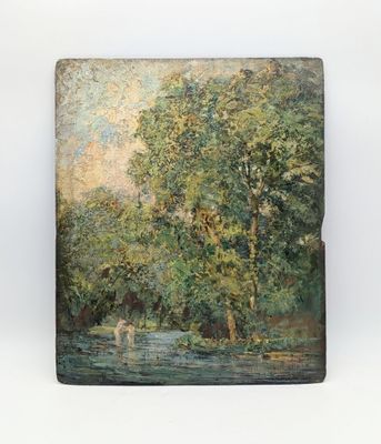 an image of a painting of a man fishing in a river