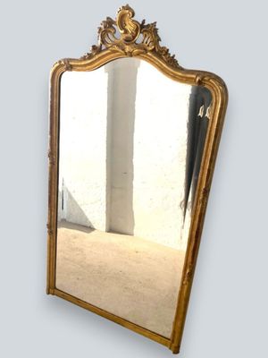 Glace de style rocaille en bois et stuc doré, 150 x 80 cm en… - Photo 1