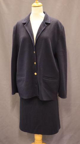 DEVERNOIS : ensemble veste jupe laine mélangée bleu marine, taill...
