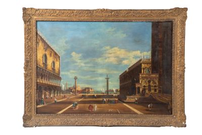 tableau représentant une rue de la ville avec une tour horloge au loin