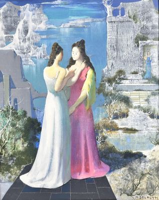 a painting of two women standing next to each other