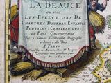 an old map of the region of la beau with a man holding a banner
