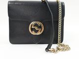 guccissi black leather shoulder bag with gold hardware