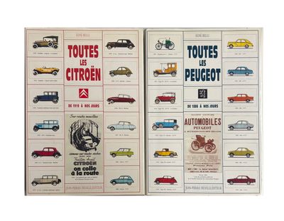 deux livres représentant différents types de voitures, posés côte à côte
