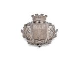 an image of a silver badge with a crown on top of it