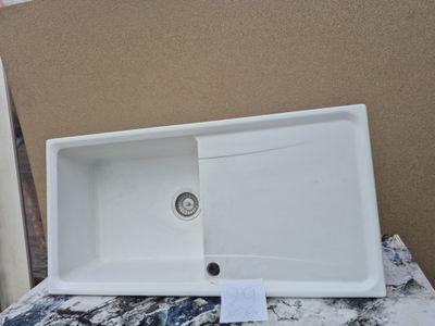 Evier de cuisine en résine ROXANA, coloris blanc lait, dimen…