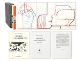 an open book with a drawing of a woman ' s face on it
