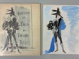 deux dessins représentant une femme en robe bleue et un homme en costume noir
