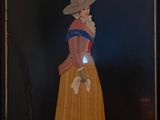 painting of a woman in a yellow dress with a hat and a blue dress