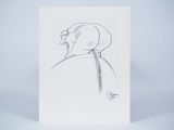dessin représentant une femme portant un chapeau et un foulard sur la tête