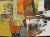 peinture abstraite représentant une chaise et une table dans une pièce