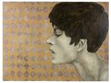 un tableau représentant une femme de profil, les yeux fermés